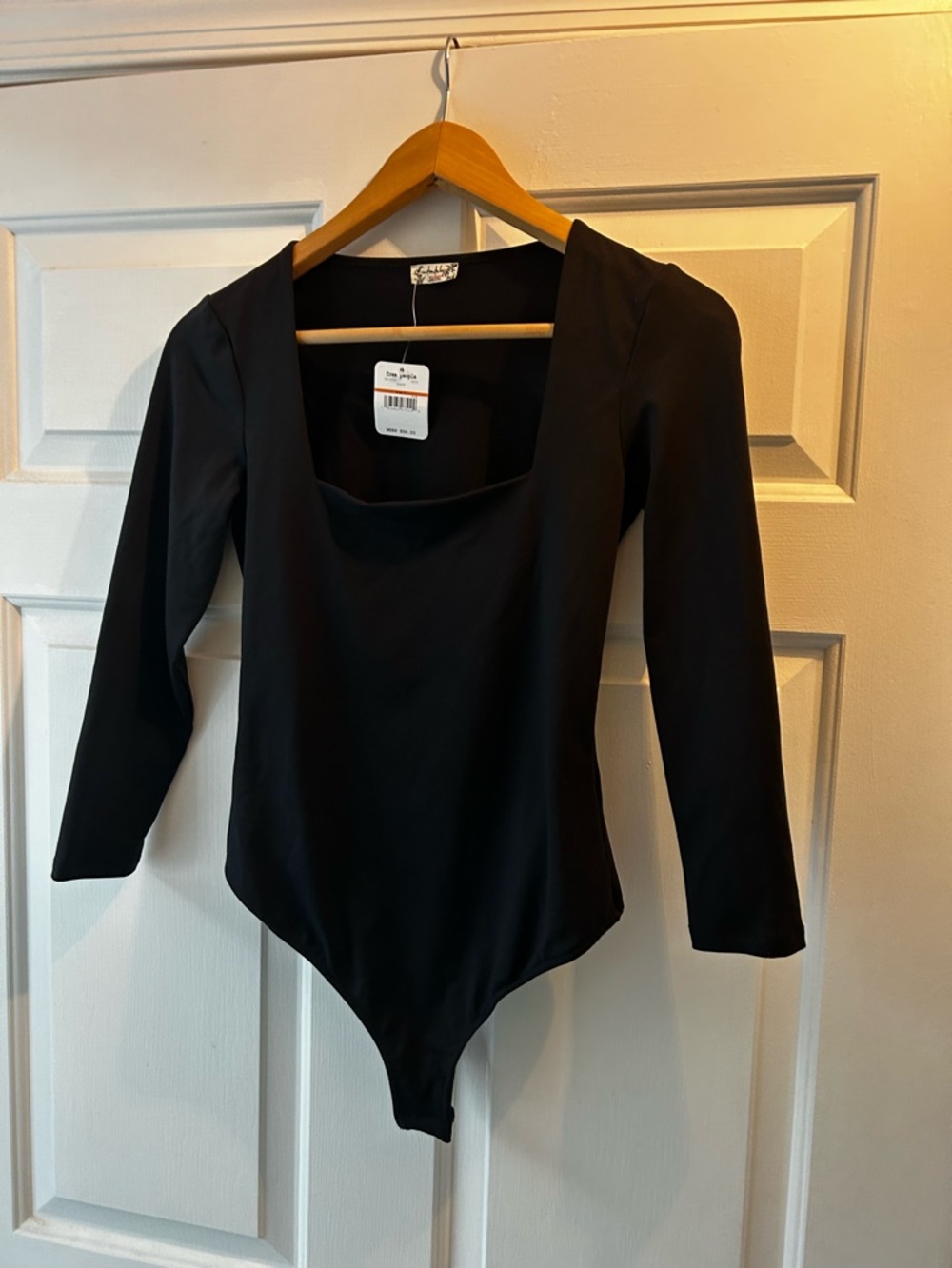 Free People Black Long-Sleeve Square-Neck Bodysuit NWT Small